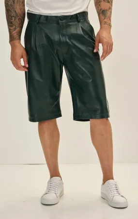 Genuine Lambskin Leather Shorts - Green