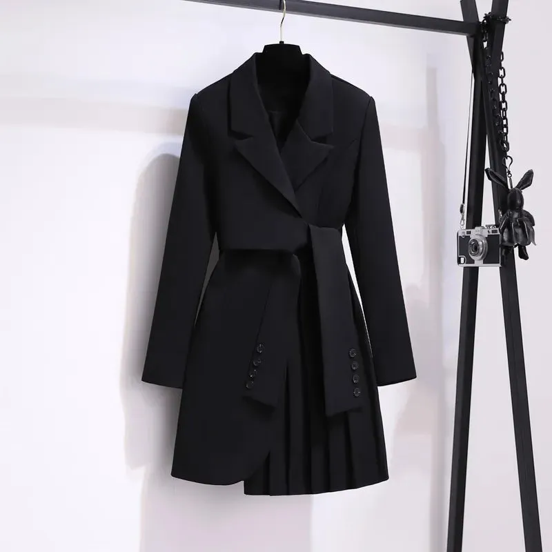 Giacca Blazer Donna Cappotto Lungo Nero Cintura Morbido Caldo Autunno Inverno Scollo V