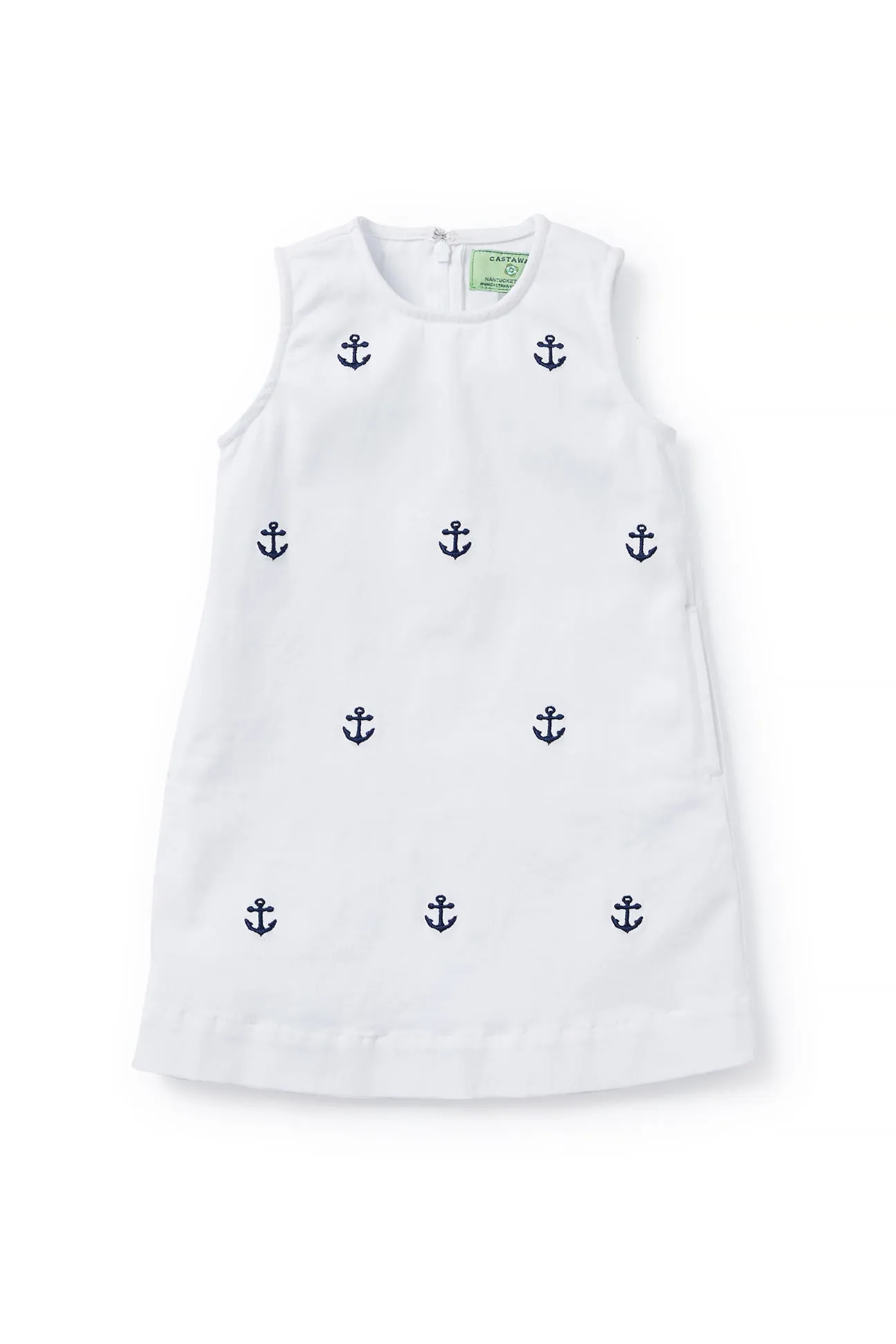 Girls Shift Dress Stretch Twill White with Anchor