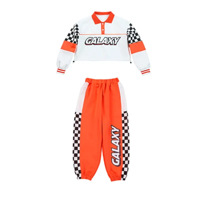 #HH460 Hip Hop Contrast Polo Shirt- Plaid Pants-  Crop Top -Skirt Sets