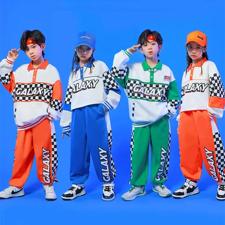 #HH460 Hip Hop Contrast Polo Shirt- Plaid Pants-  Crop Top -Skirt Sets