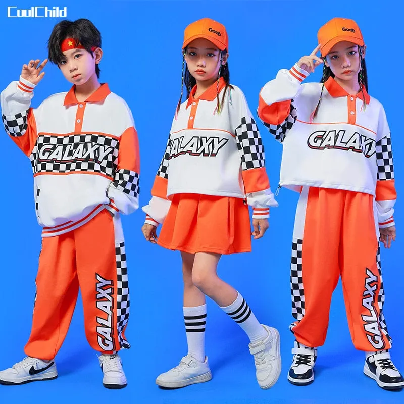 #HH460 Hip Hop Contrast Polo Shirt- Plaid Pants-  Crop Top -Skirt Sets