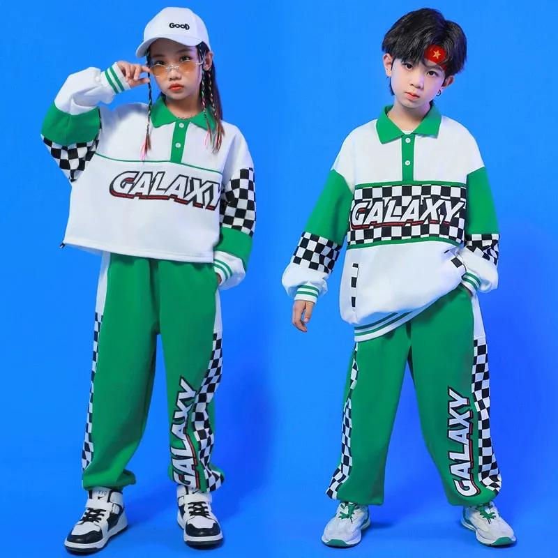 #HH460 Hip Hop Contrast Polo Shirt- Plaid Pants-  Crop Top -Skirt Sets