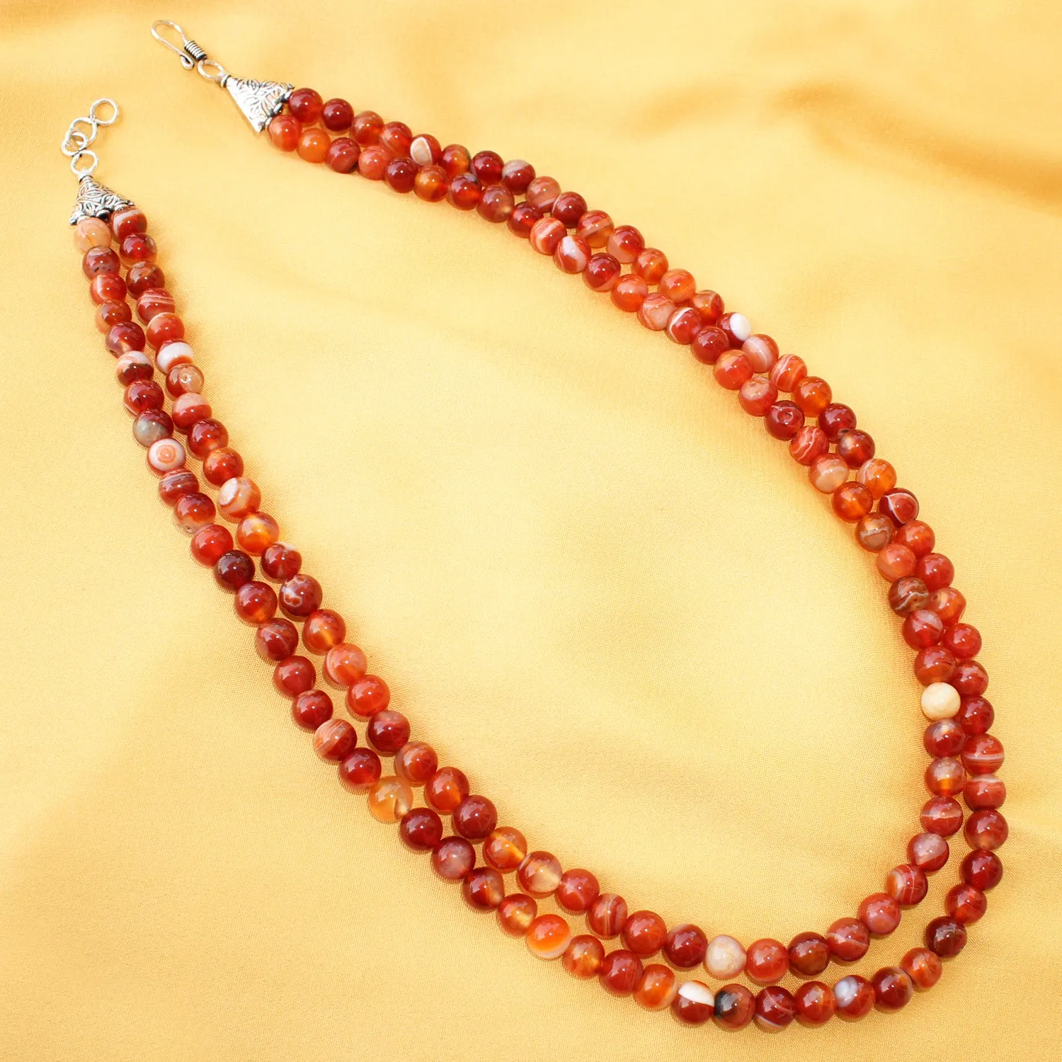 Imeora Multi Brown Agate 8mm Double Line Necklace With 8mm Earrings