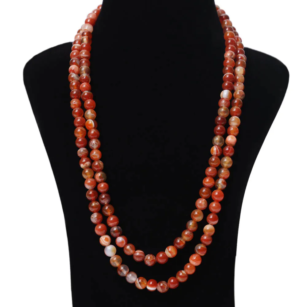 Imeora Multi Brown Agate 8mm Double Line Necklace With 8mm Earrings