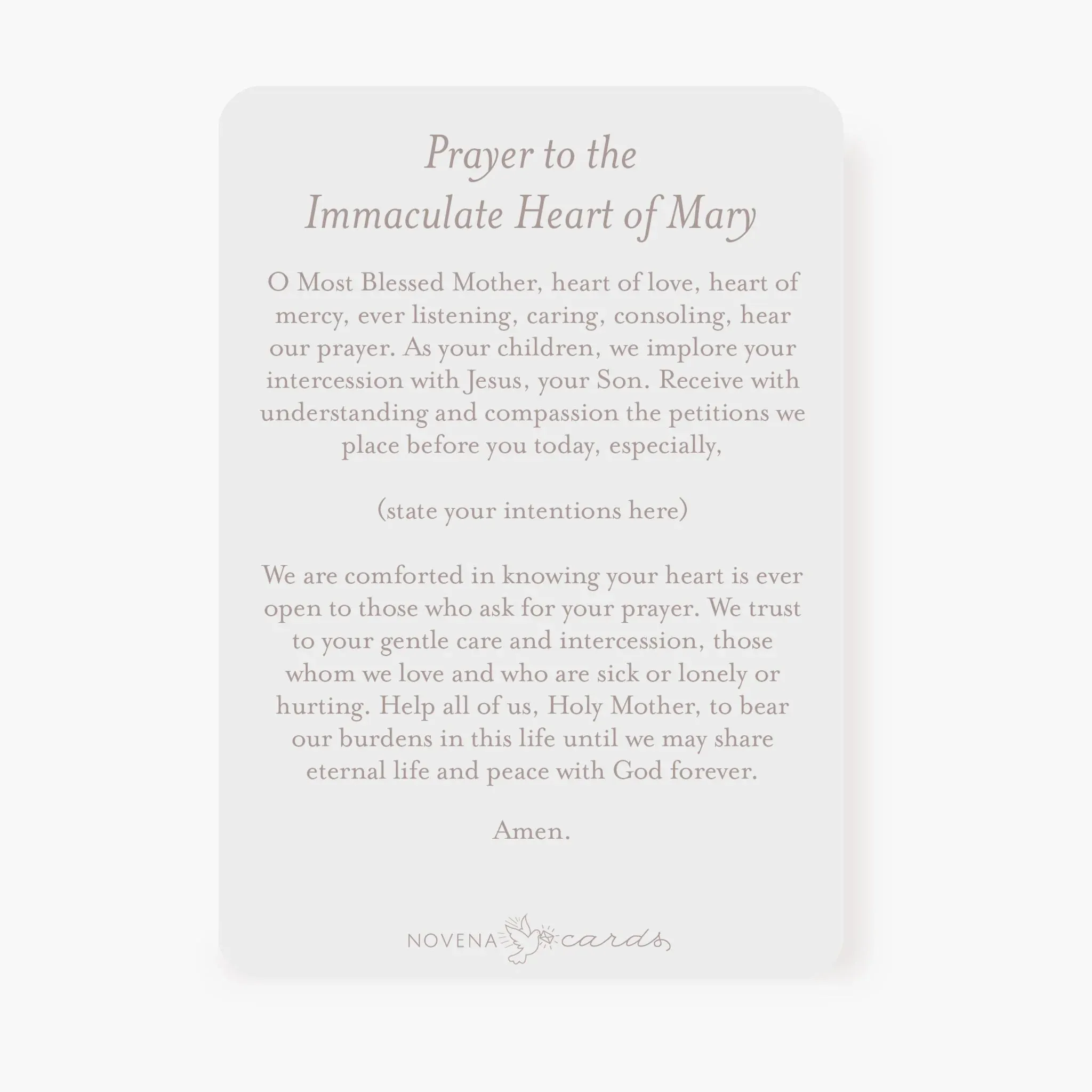 Immaculate Heart of Mary Prayer Card