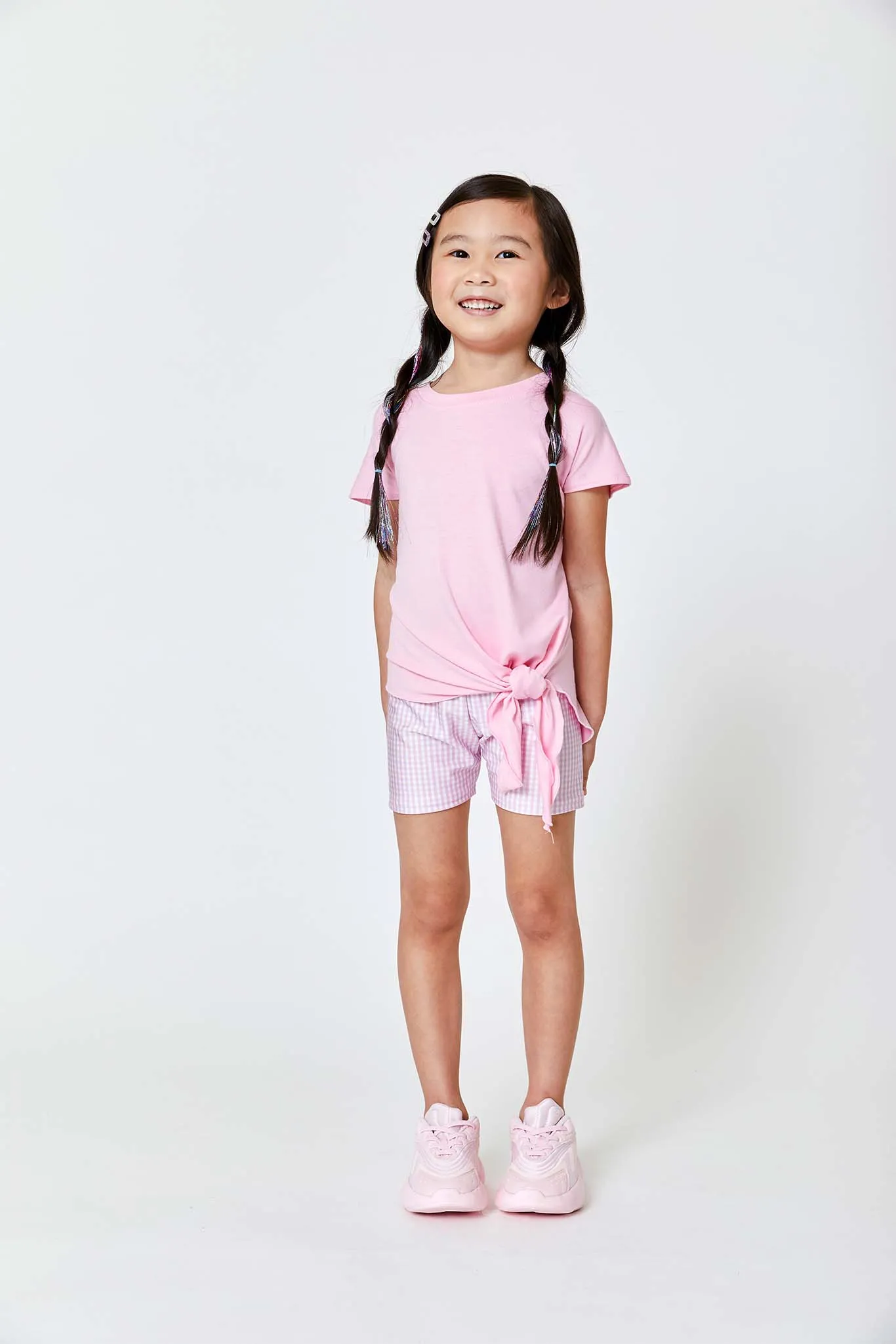 Kids Booty Shorts in Pink Gingham