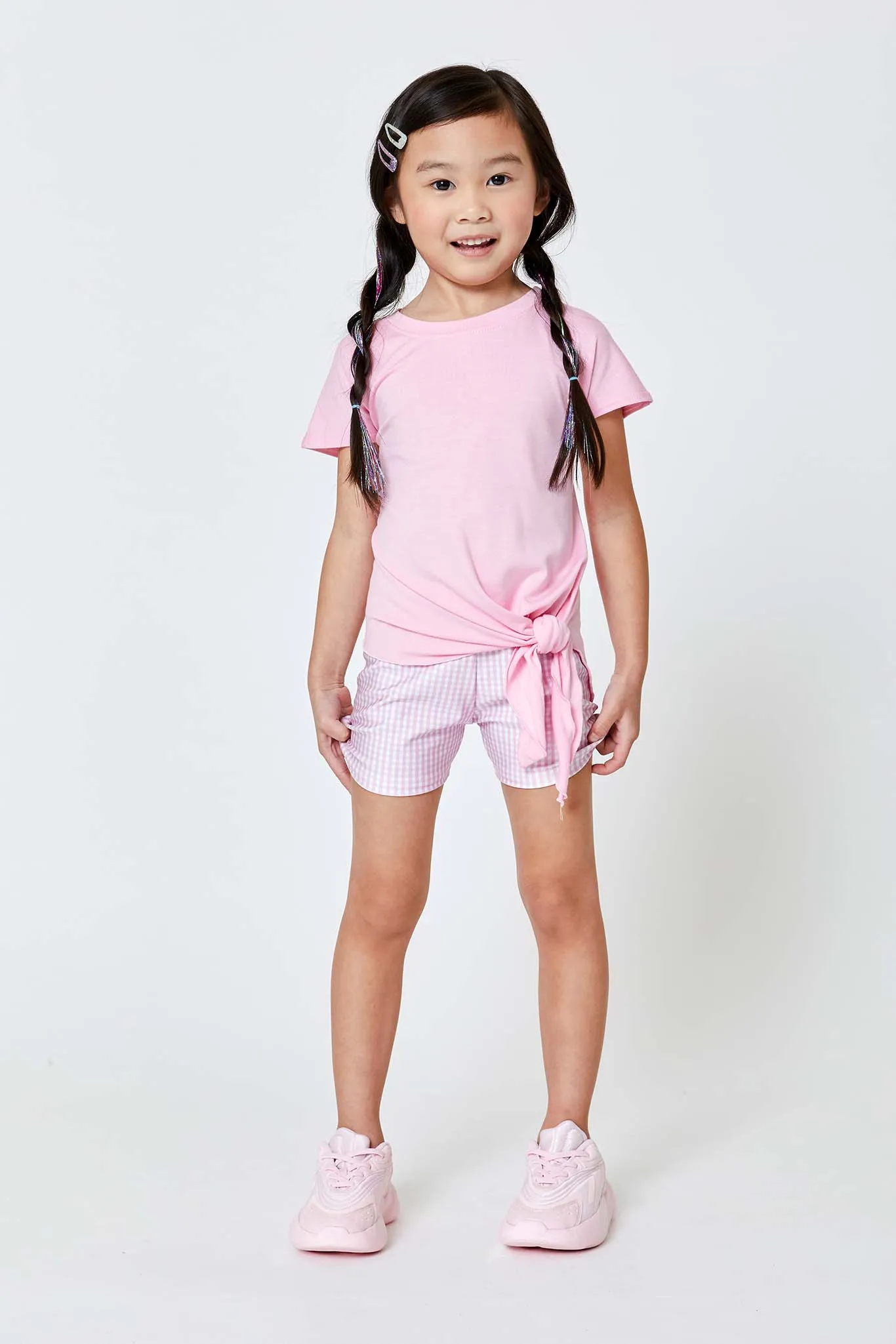 Kids Booty Shorts in Pink Gingham