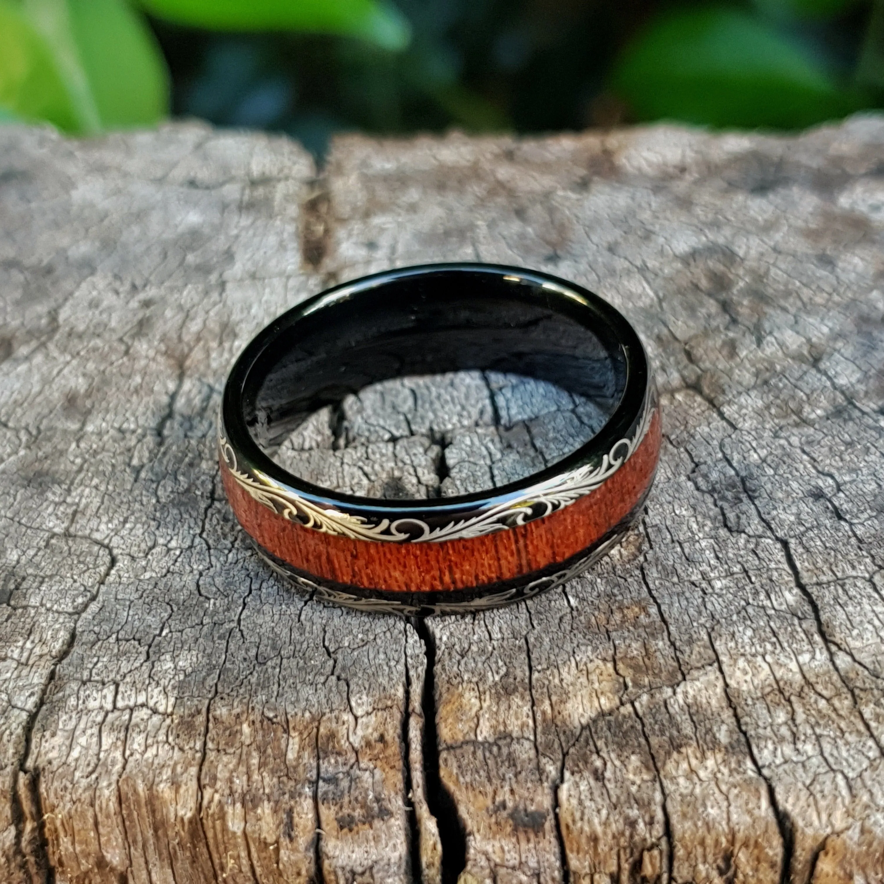 Koa Wood & Black Tungsten Ring