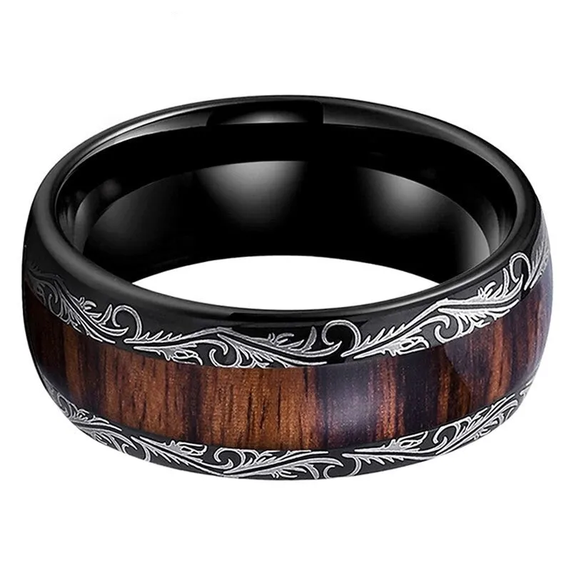 Koa Wood & Black Tungsten Ring