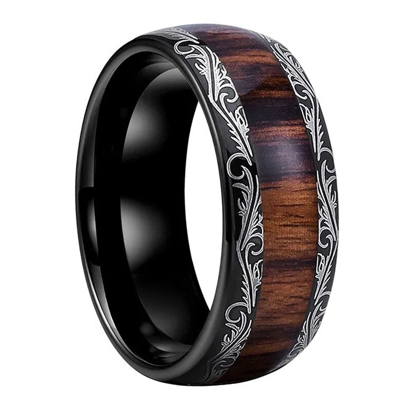 Koa Wood & Black Tungsten Ring