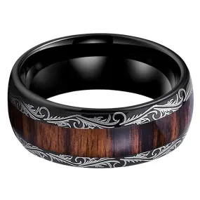 Koa Wood & Black Tungsten Ring