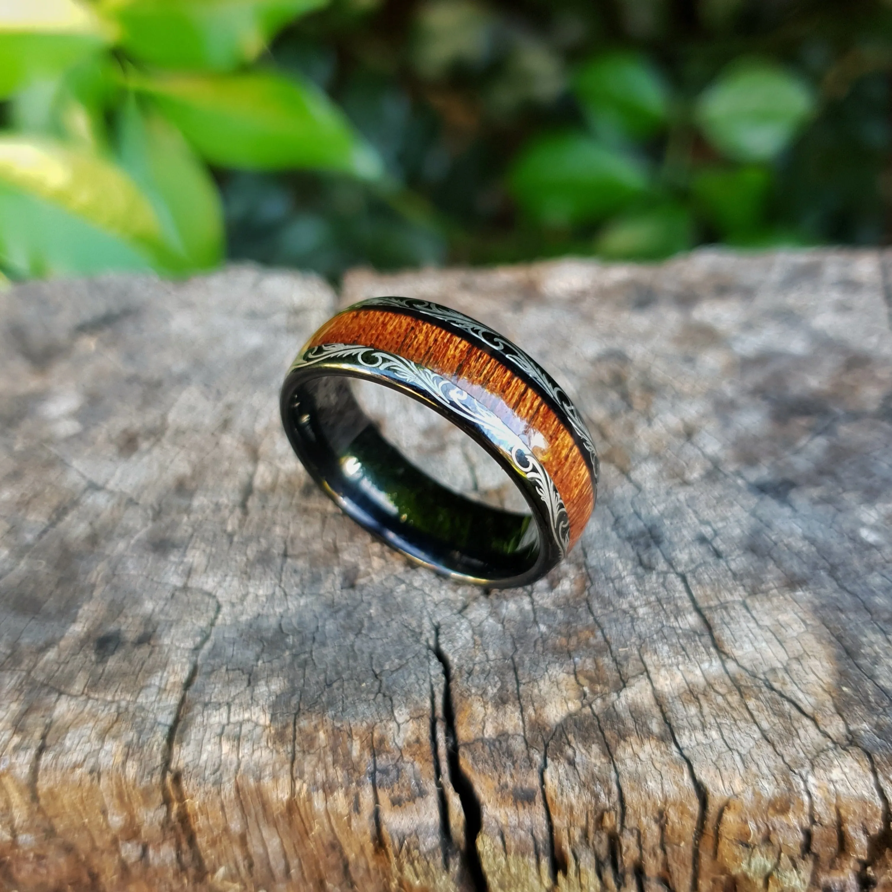 Koa Wood & Black Tungsten Ring