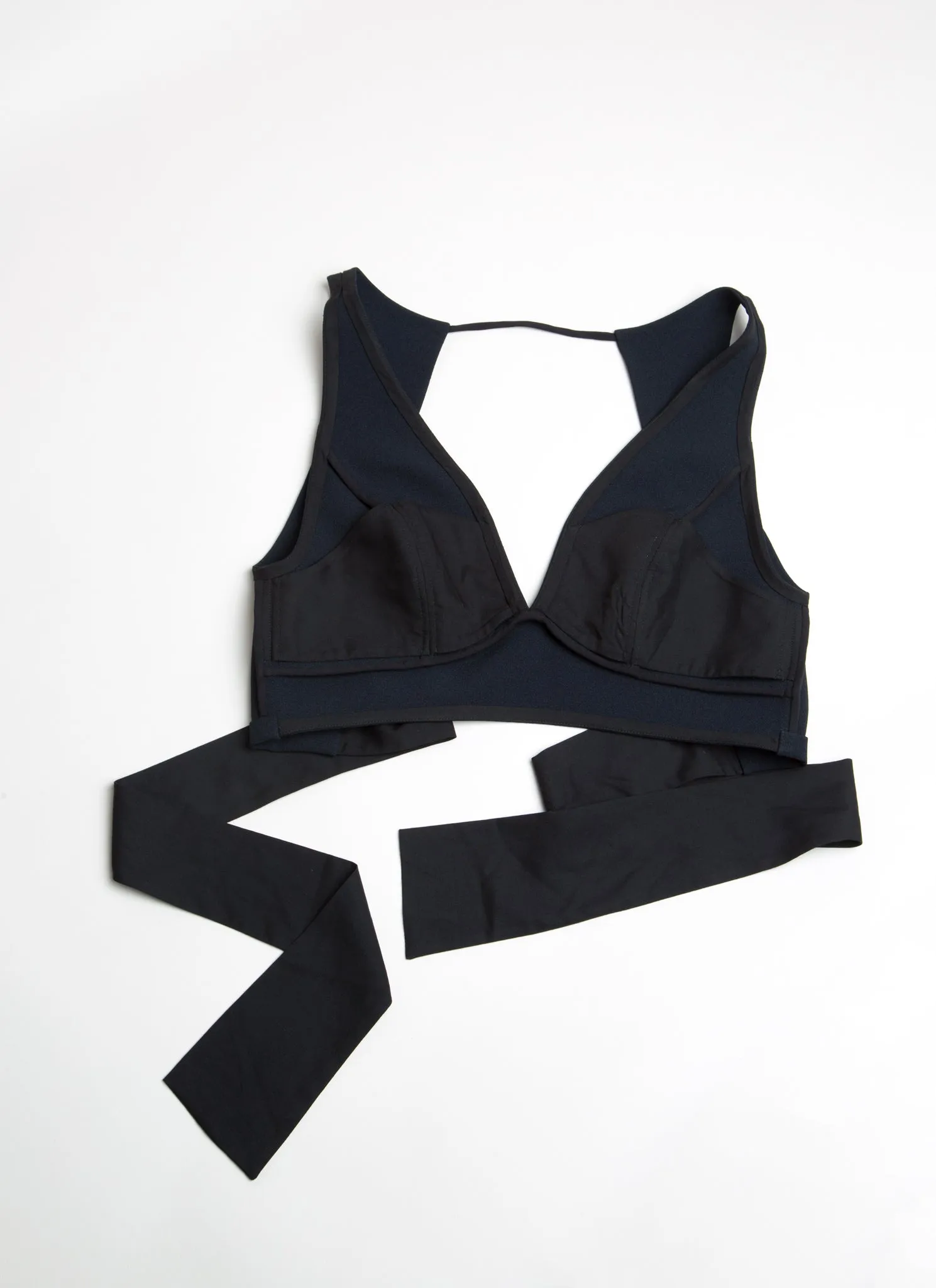 La Lan Bralette Open Back Top w/ Tie (Petite/Reg) - Black Blue