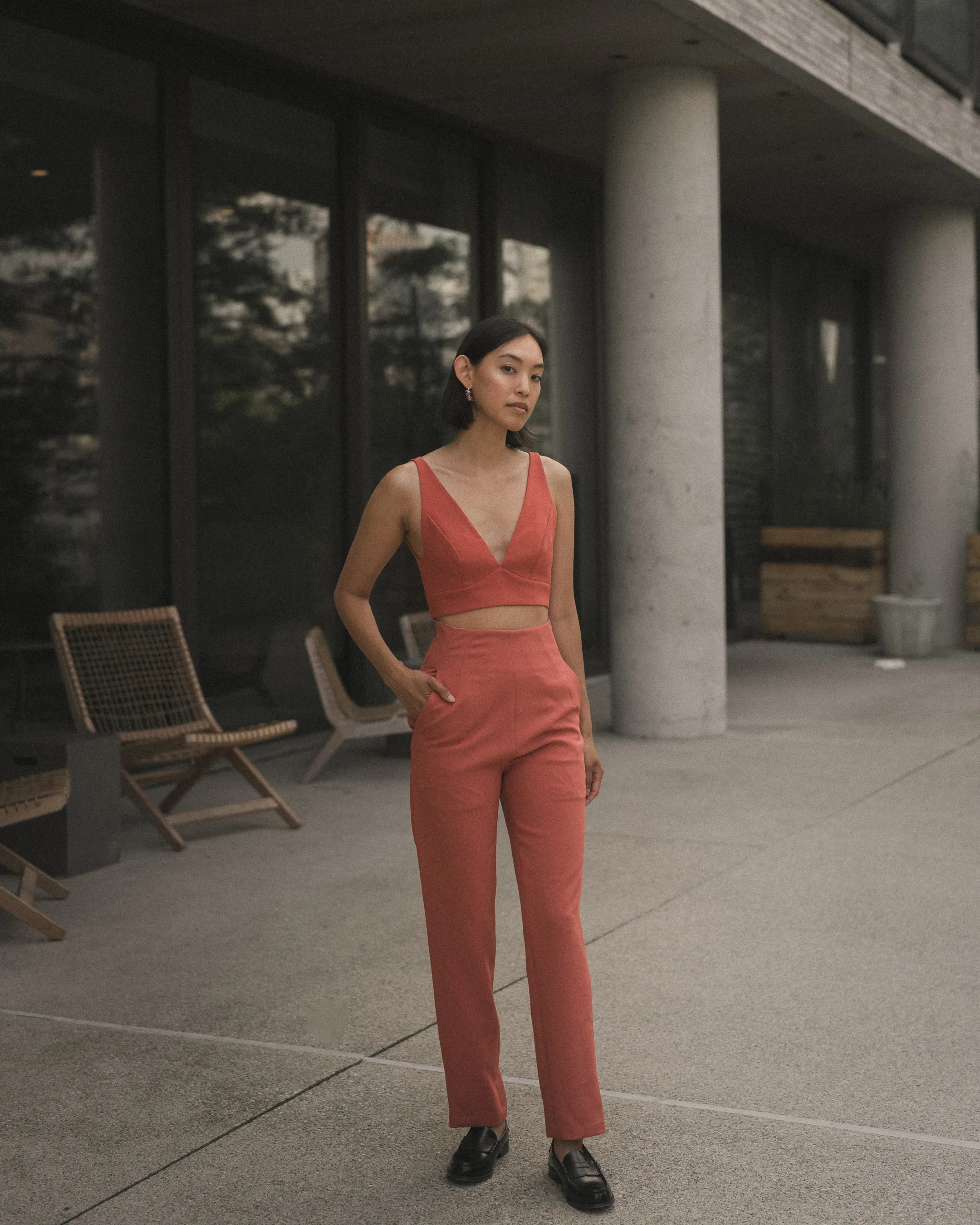 La Lan Bralette Open Back Top w/ Tie (Petite/Reg) - Coral