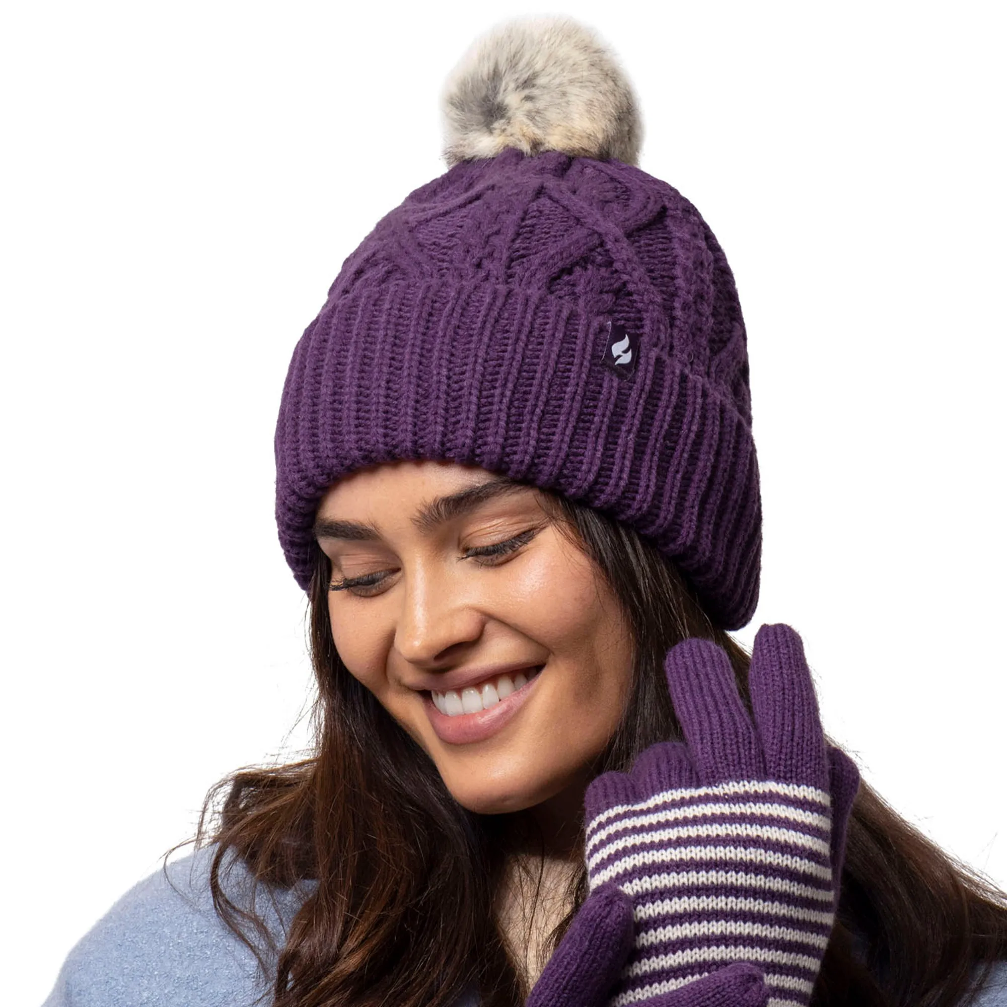 Ladies Solna Pom Pom Hat - Purple