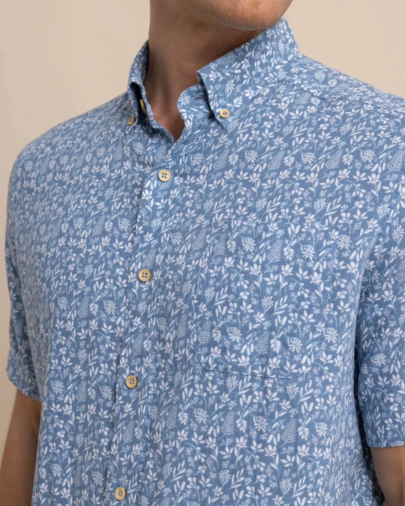 Linen Rayon Ditzy Floral Short Sleeve Sport Shirt