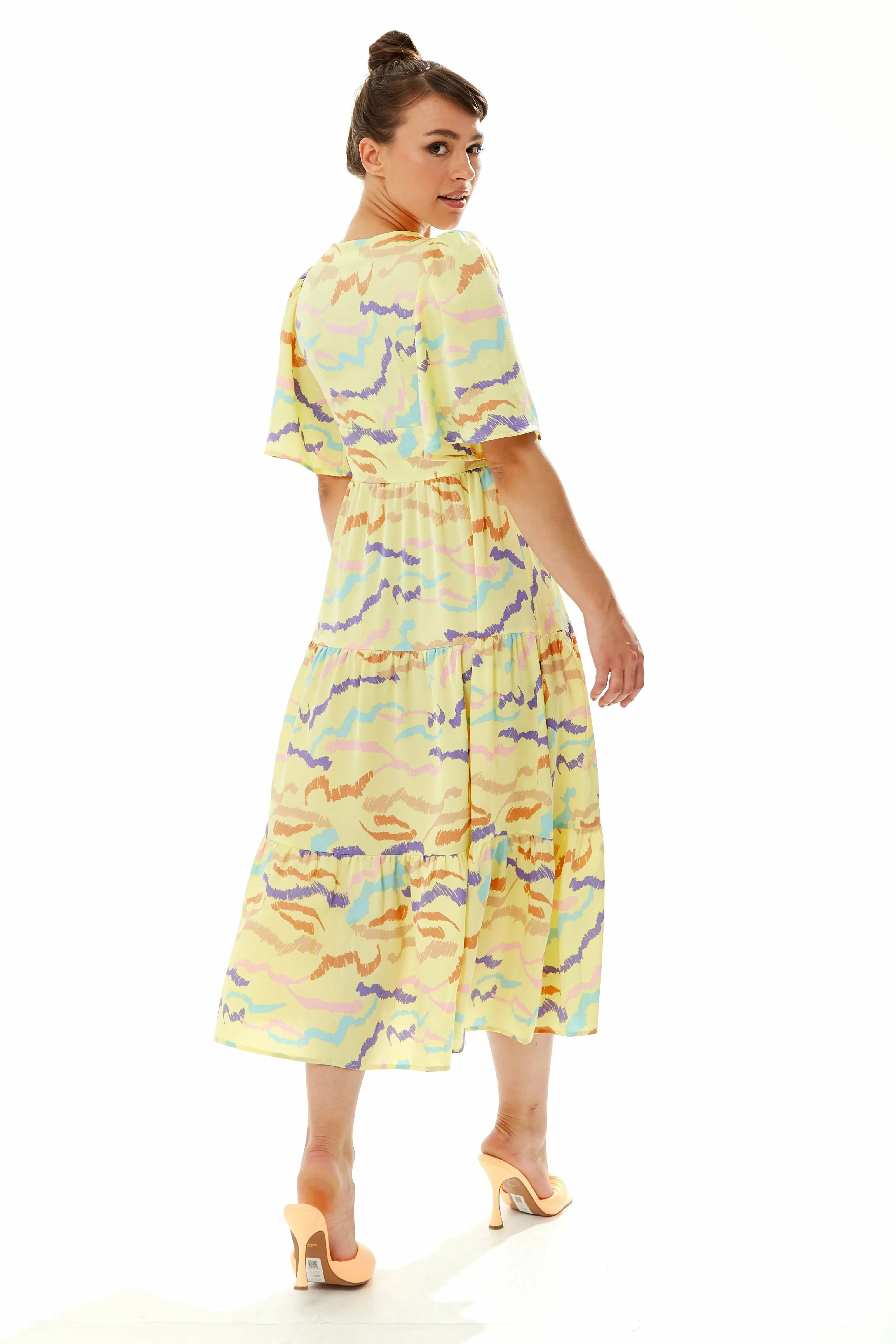 Liquorish Abstract Zebra Print Kimono Sleeves Midi Dress