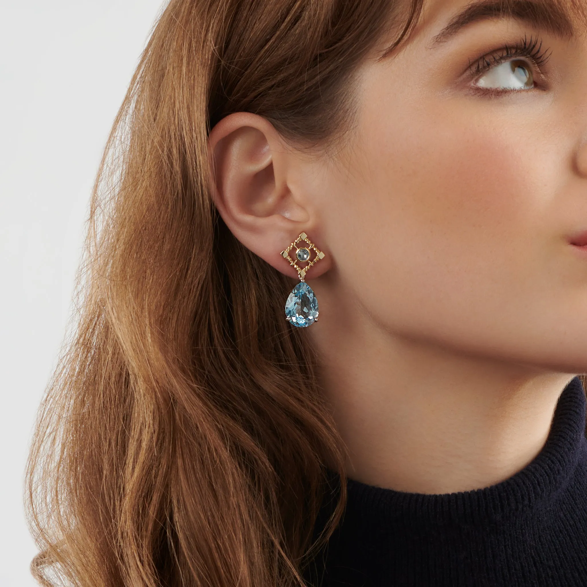 Luiza Earring Drops White Gold - Blue Topaz & Diamond Pavé