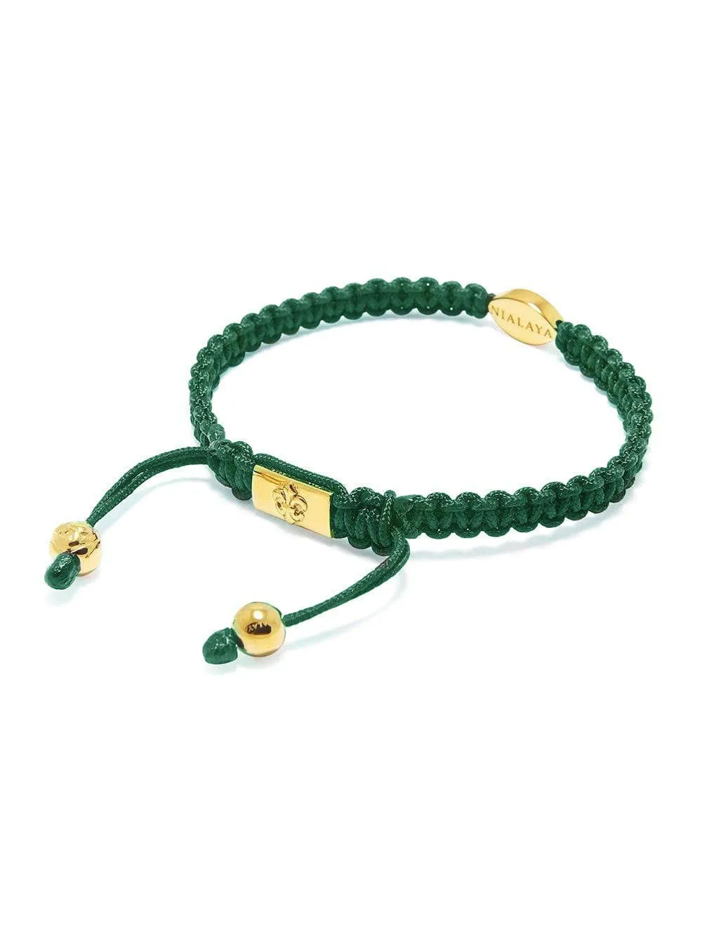 Men's Dark Green String Bracelet with Gold Evil Eye