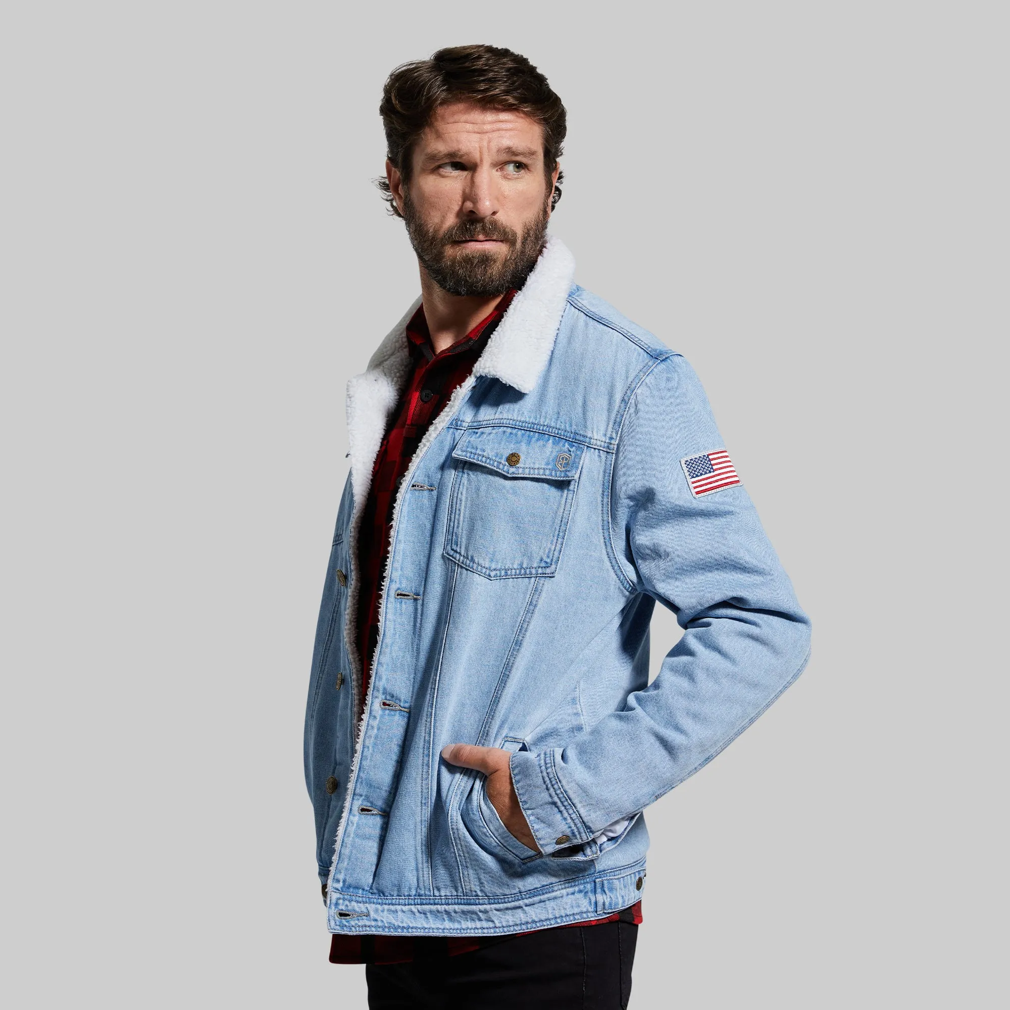 Men's Pioneer Jacket w/ Flag (Light Wash)