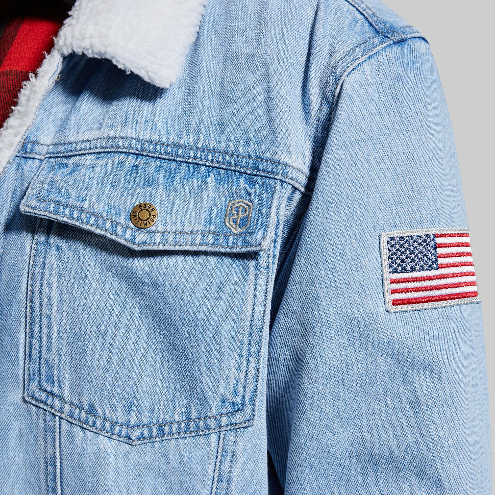 Men's Pioneer Jacket w/ Flag (Light Wash)