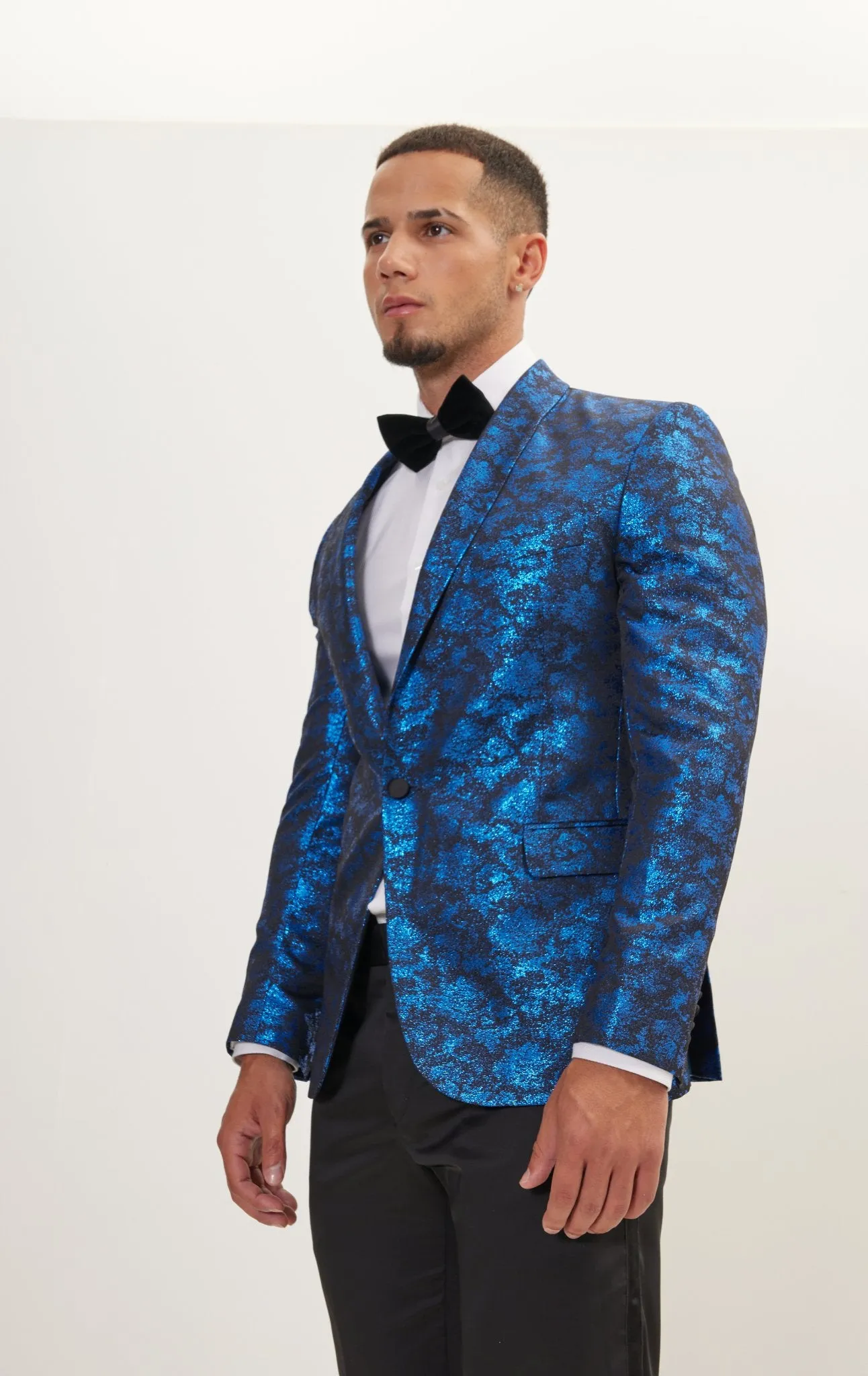 Metallic Foil Shimmer Tuxedo Jacket - Cobalt Blue