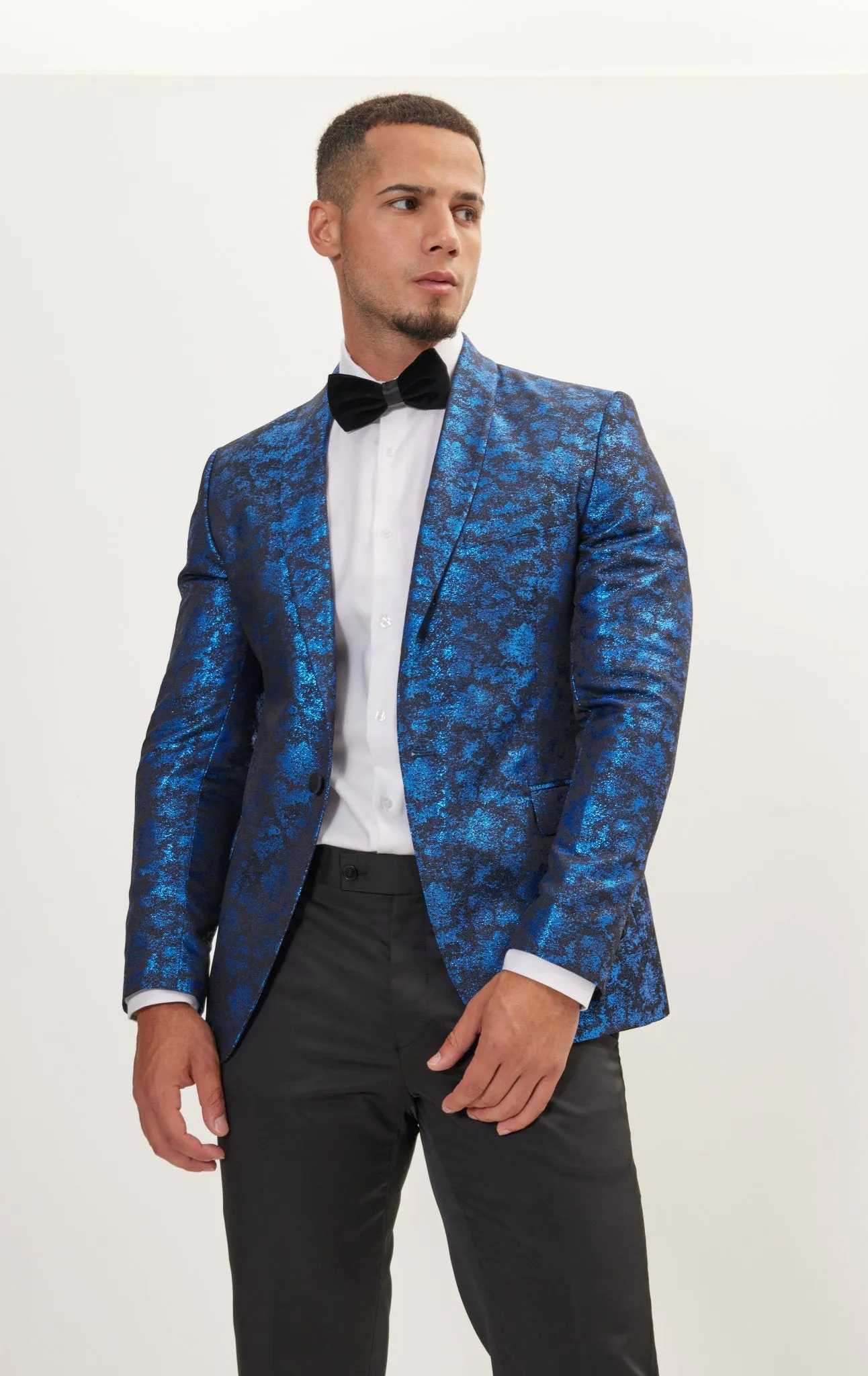 Metallic Foil Shimmer Tuxedo Jacket - Cobalt Blue