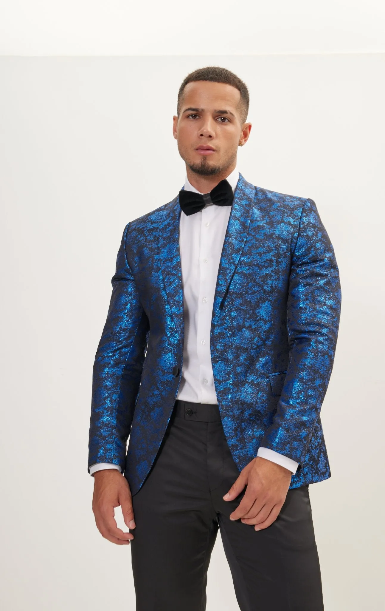 Metallic Foil Shimmer Tuxedo Jacket - Cobalt Blue