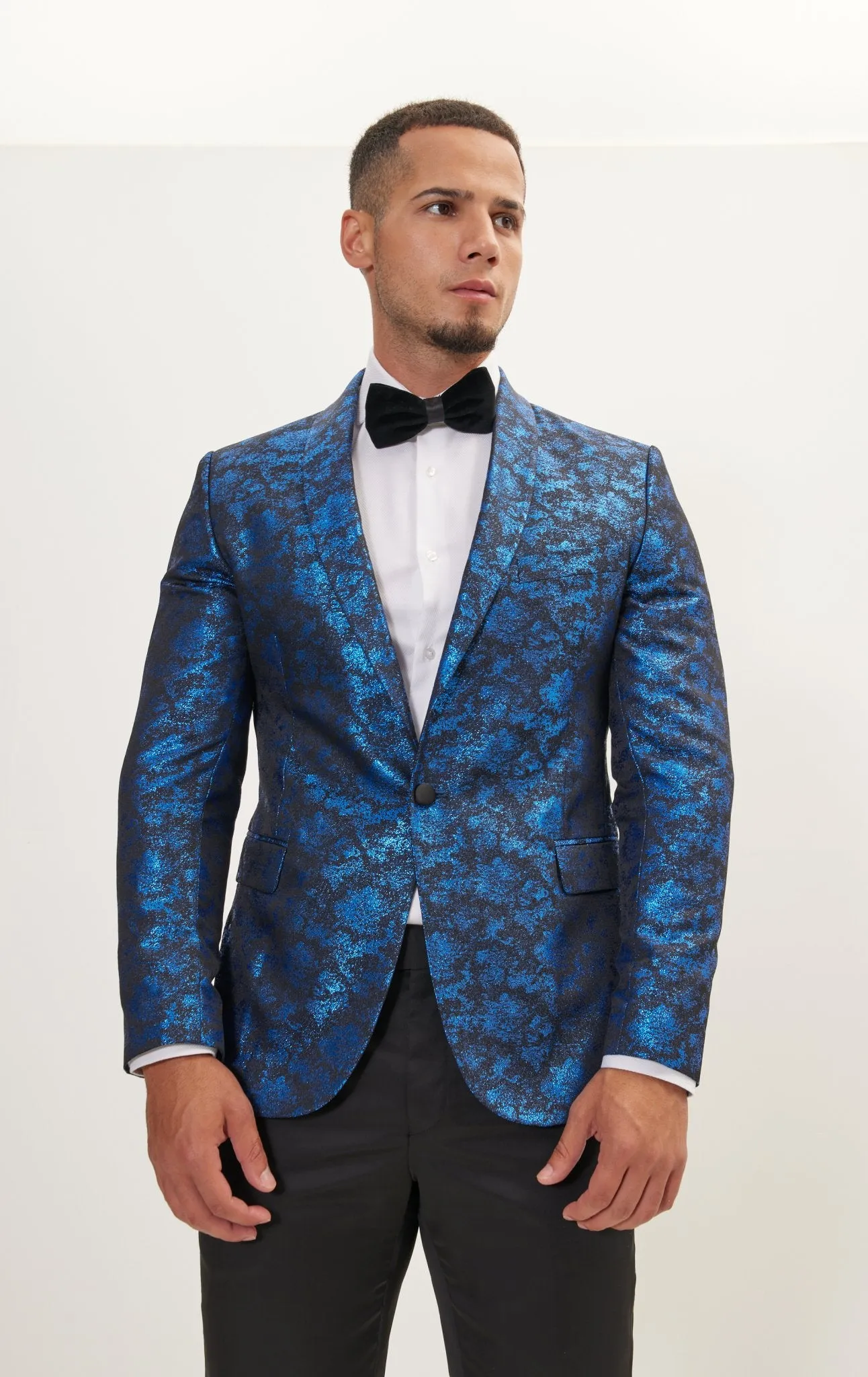 Metallic Foil Shimmer Tuxedo Jacket - Cobalt Blue