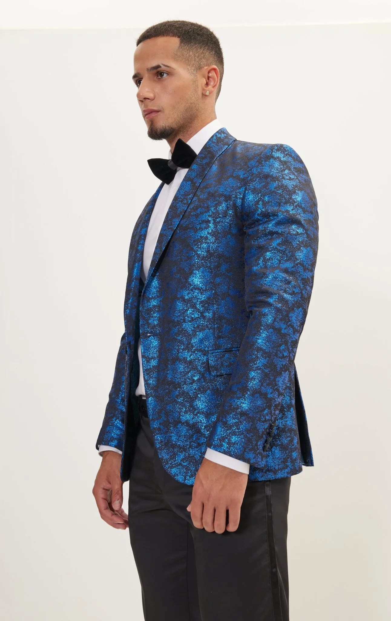 Metallic Foil Shimmer Tuxedo Jacket - Cobalt Blue