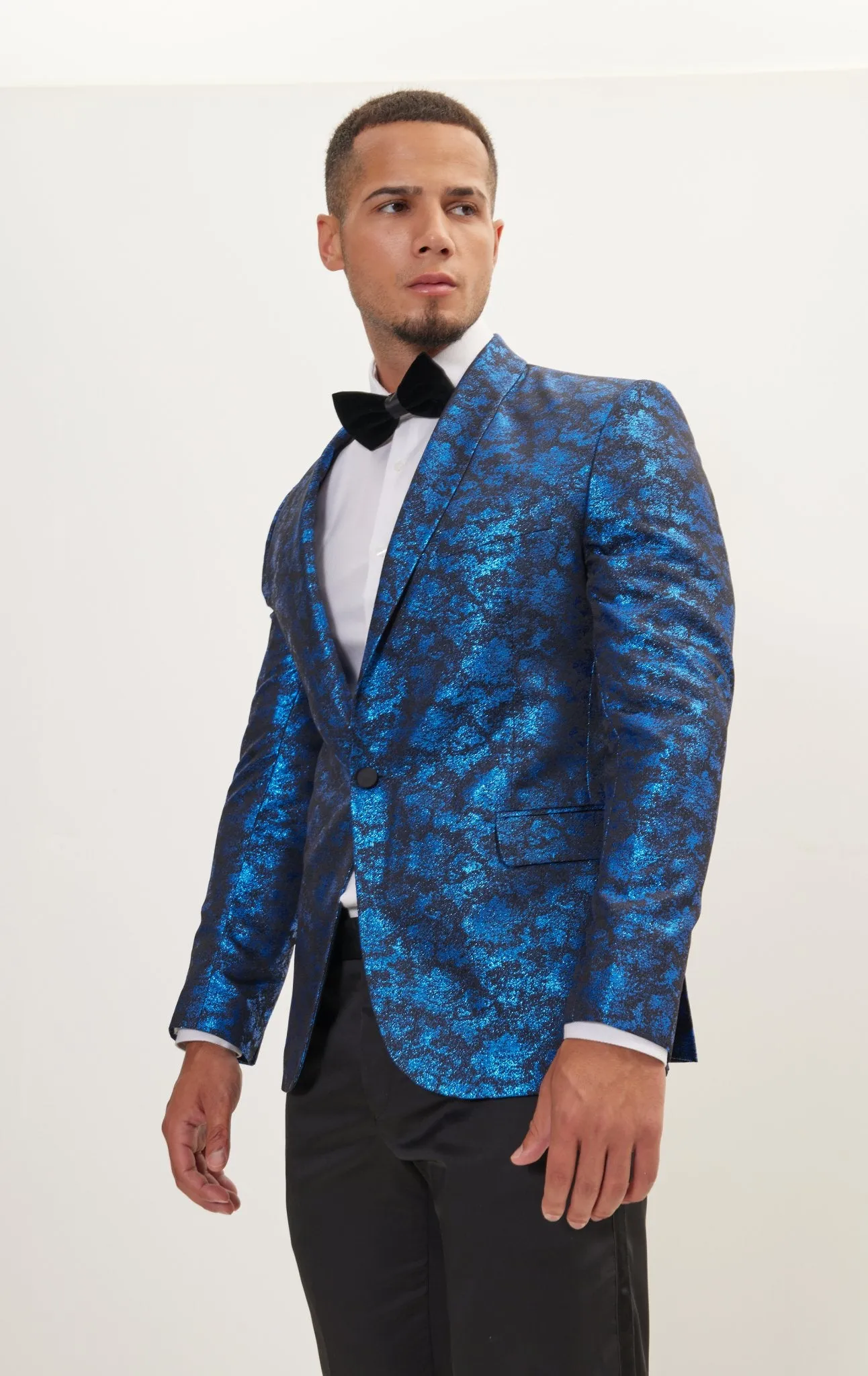 Metallic Foil Shimmer Tuxedo Jacket - Cobalt Blue