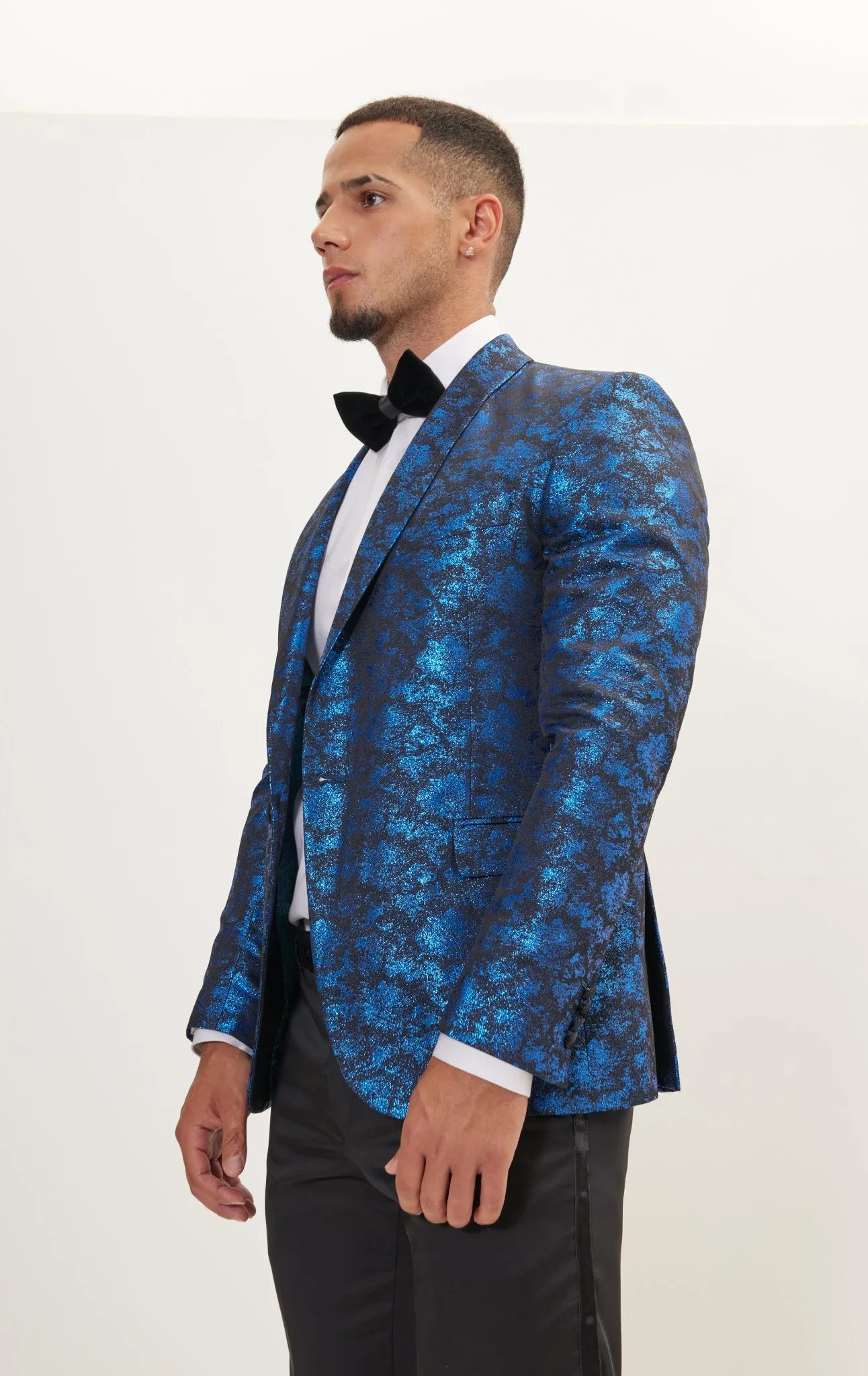 Metallic Foil Shimmer Tuxedo Jacket - Cobalt Blue