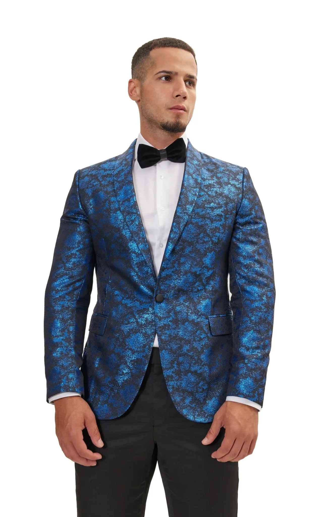 Metallic Foil Shimmer Tuxedo Jacket - Cobalt Blue