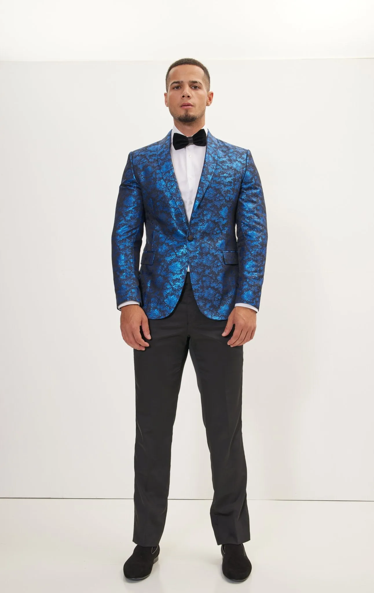 Metallic Foil Shimmer Tuxedo Jacket - Cobalt Blue