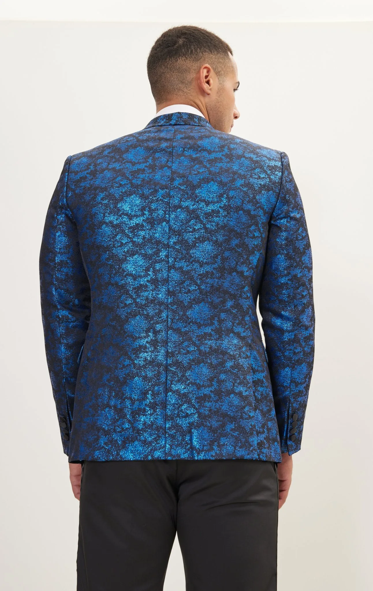 Metallic Foil Shimmer Tuxedo Jacket - Cobalt Blue