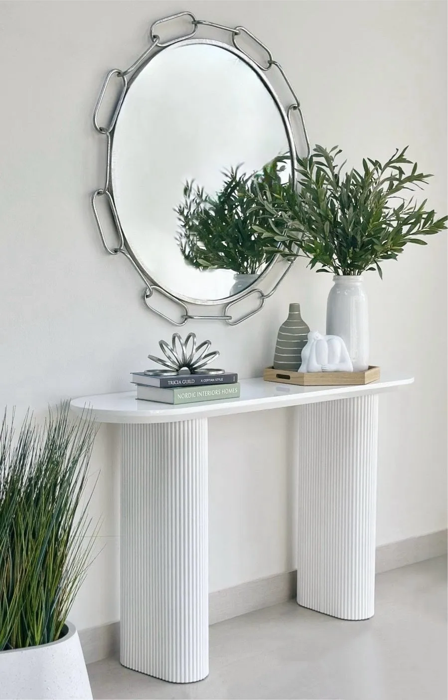 Modern Pedestal Oval Console White Table