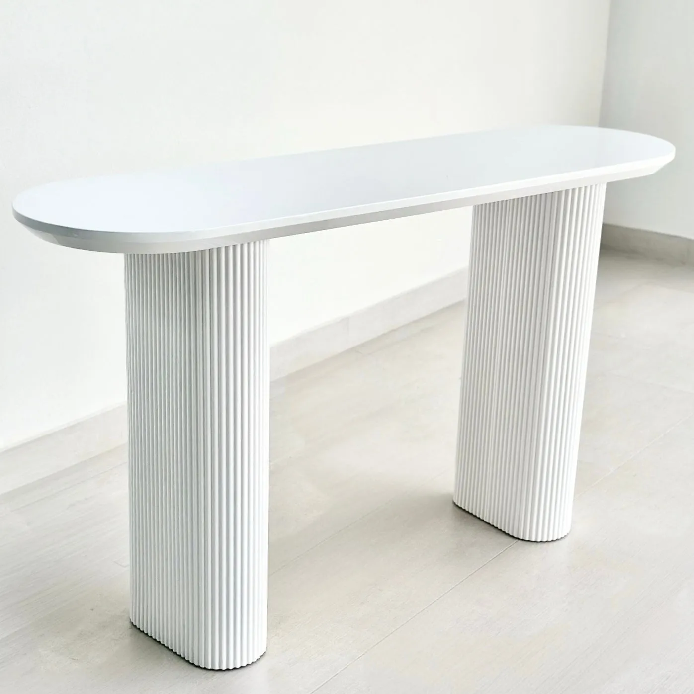 Modern Pedestal Oval Console White Table