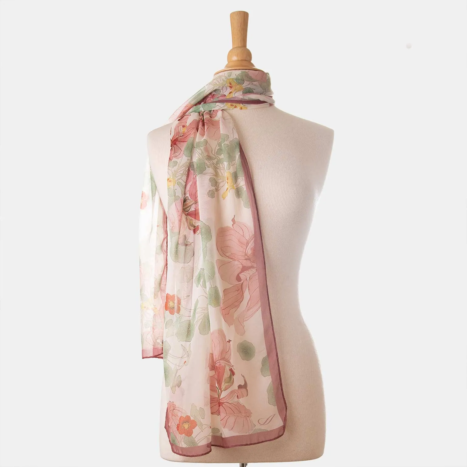 Monique - Long Sheer Silk Scarf - Antique Rose