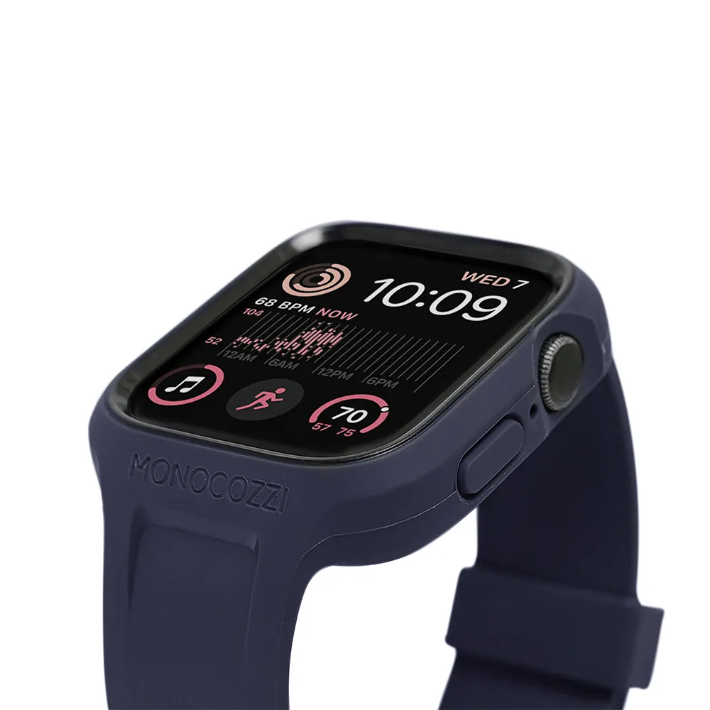 Monocozzi ESSENTIALS | Hybrid Soft Plastic Case with Strap for Apple Watch 45/44mm - Navy