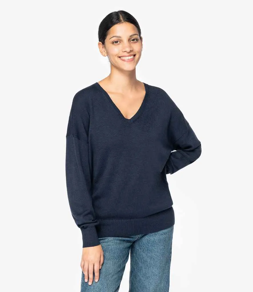 Native Spirit Women's Dropped Shoulder 250gsm Organic Cotton V-Neck Sweatshirt {NS921}