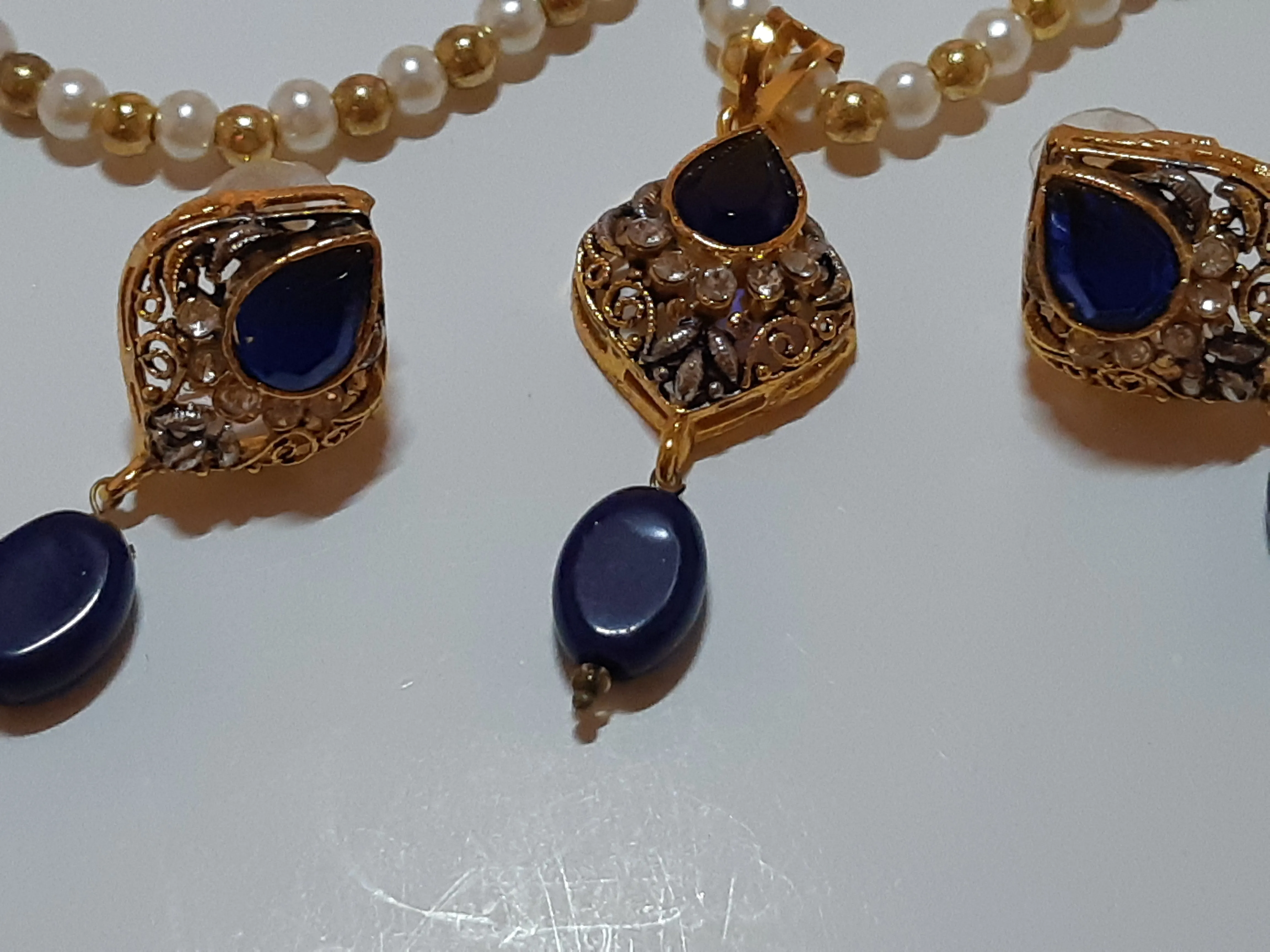 Navy Blue Golden Base Pendant Set