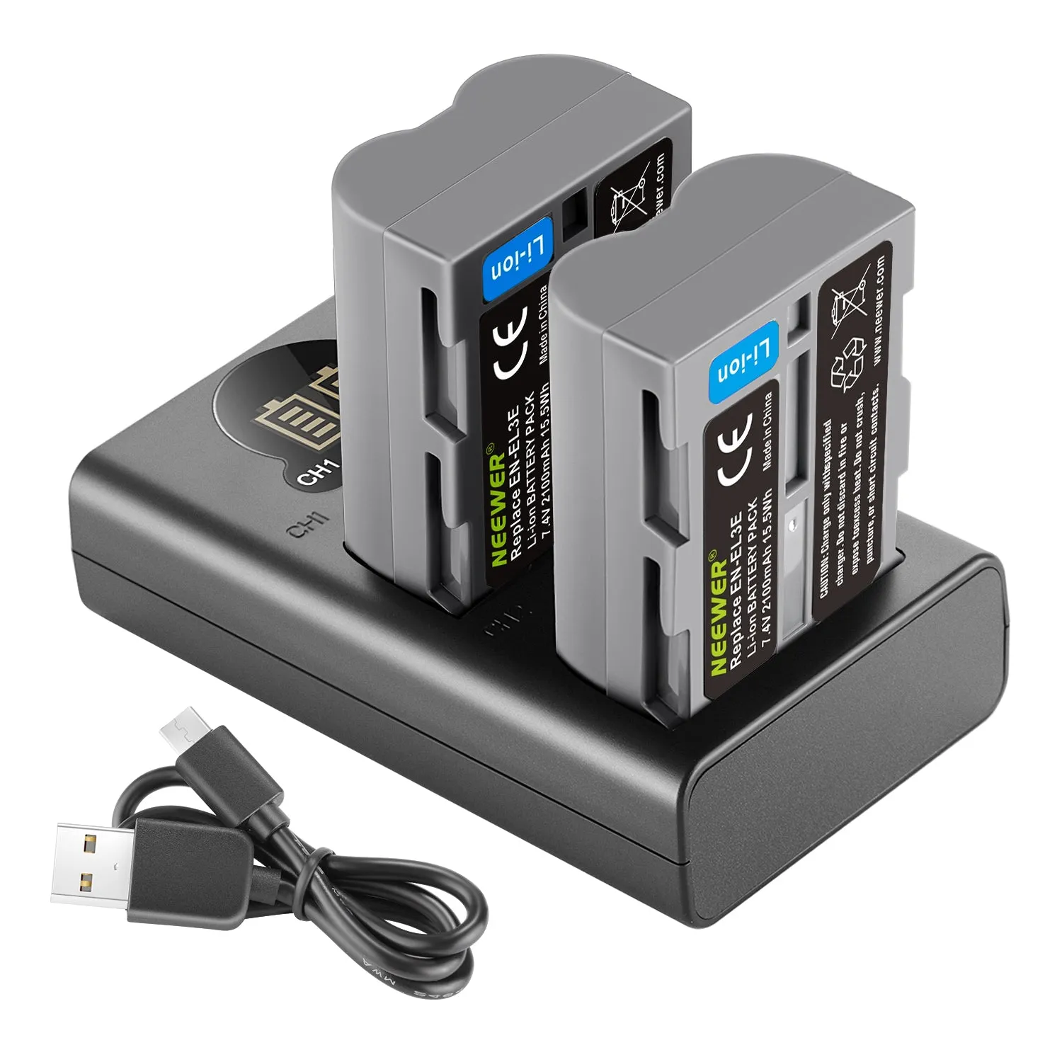 NEEWER 2 Pack EN-EL3E Nikon Replacement Battery Charger Set