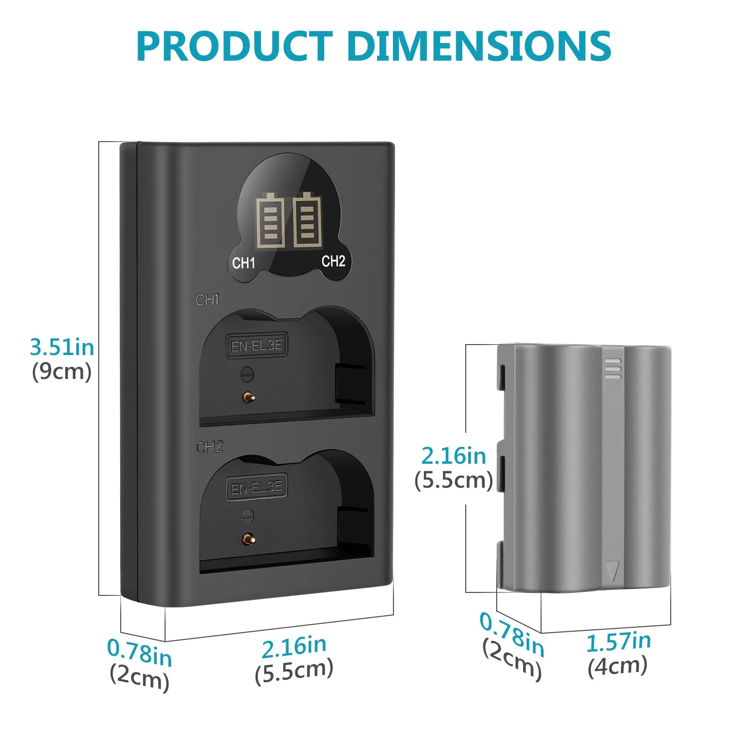 NEEWER 2 Pack EN-EL3E Nikon Replacement Battery Charger Set