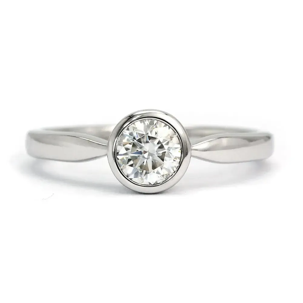 Nona Round Moissanite in Bezel Setting Solitaire Ring in 18K Gold