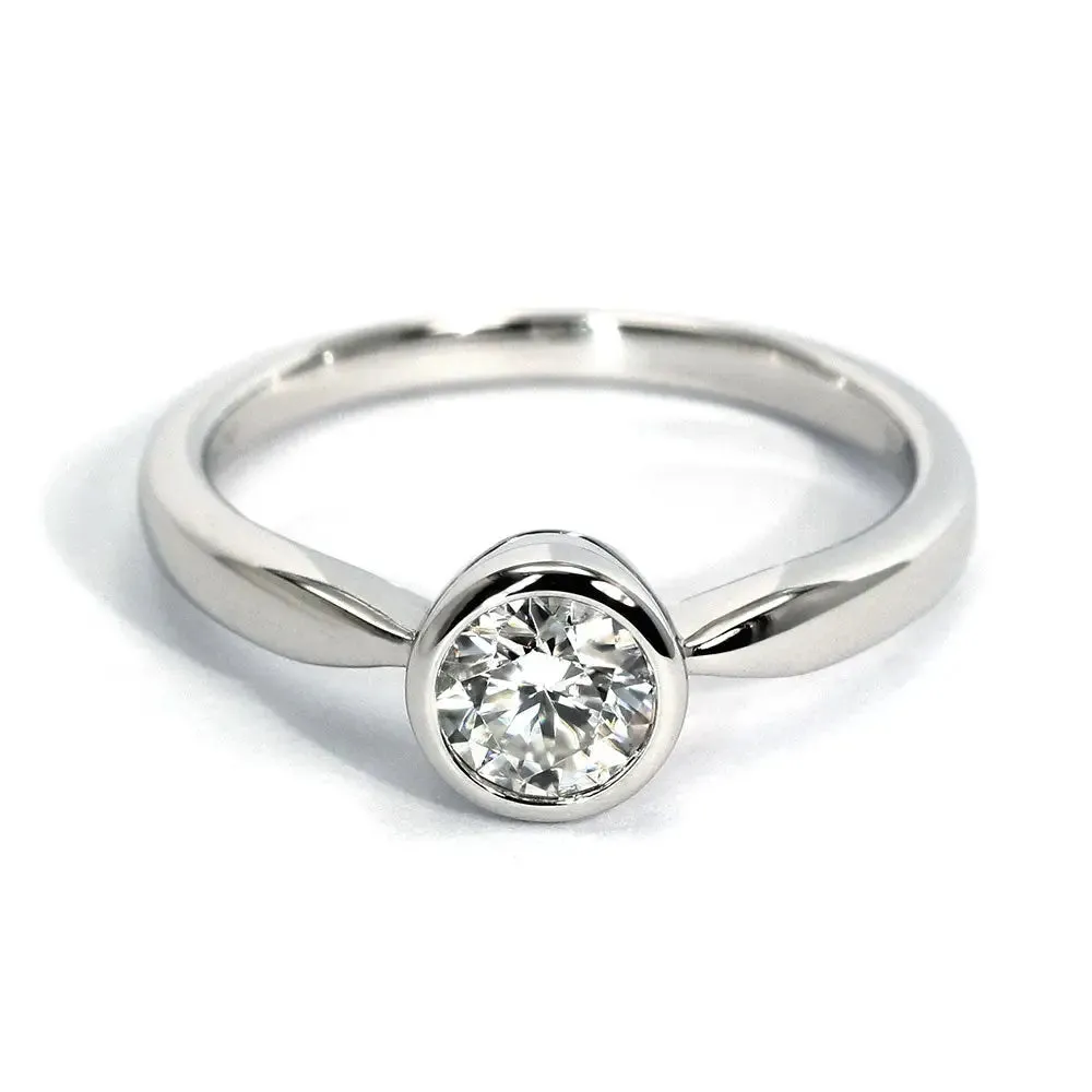 Nona Round Moissanite in Bezel Setting Solitaire Ring in 18K Gold