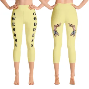 Our best viral leggings pale yellow awesome goddess black letters