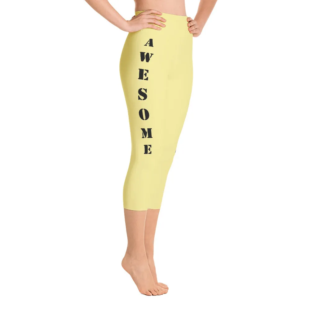 Our best viral leggings pale yellow awesome goddess black letters