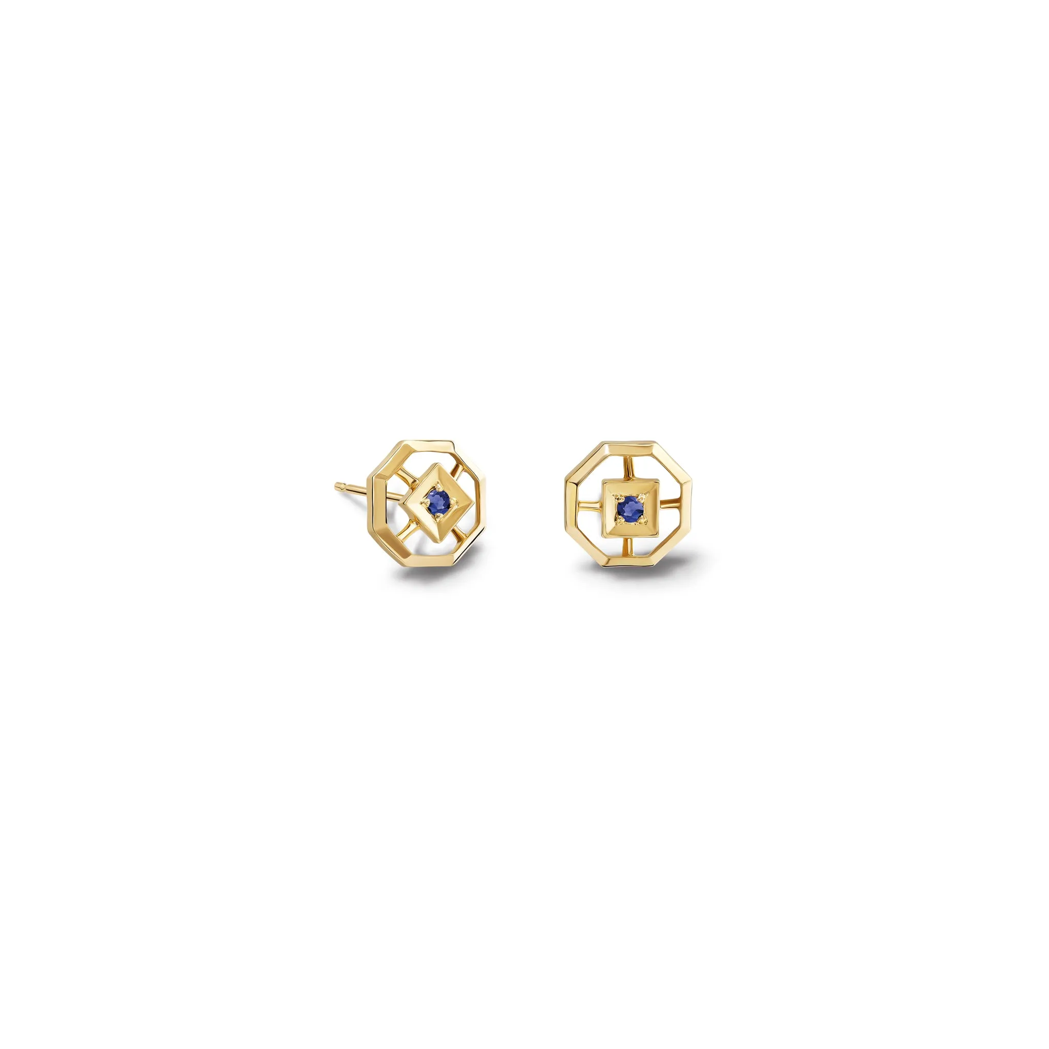 Parquet Stud Earrings Yellow Gold - Sapphire