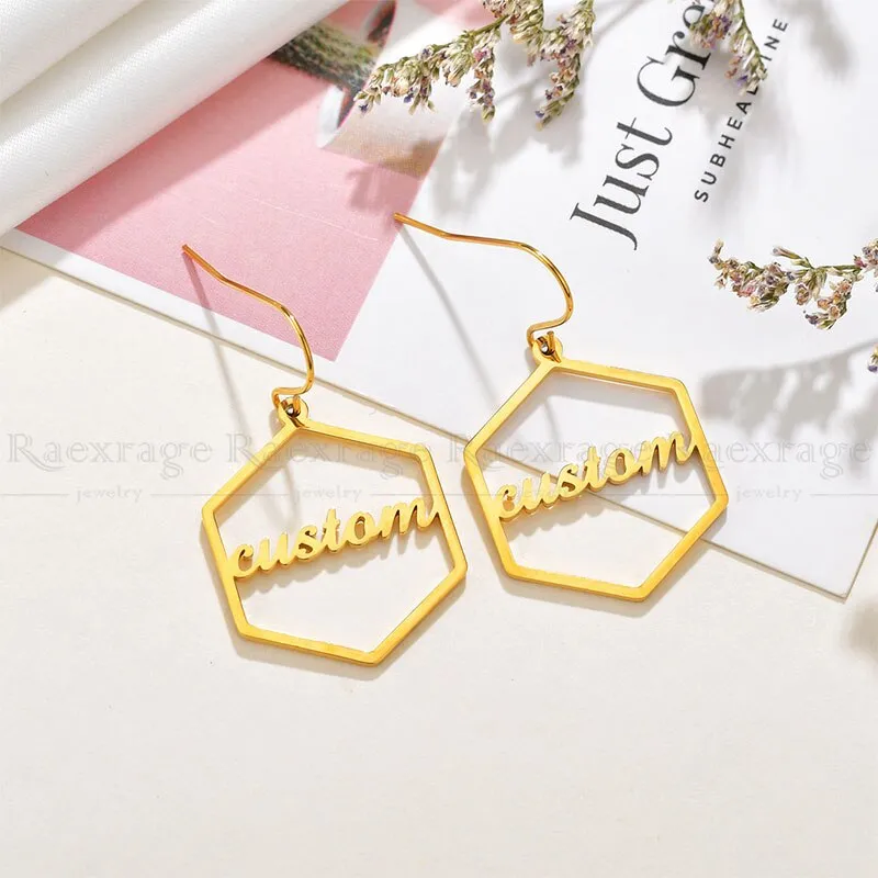 Personalized Hexagon Name Earring